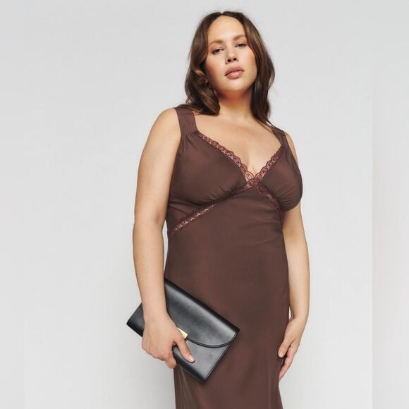 Reformation Provence 100% Silk Slip Dress Cafe Chocolate Brown Plus Size 3X - Picture 1 of 9